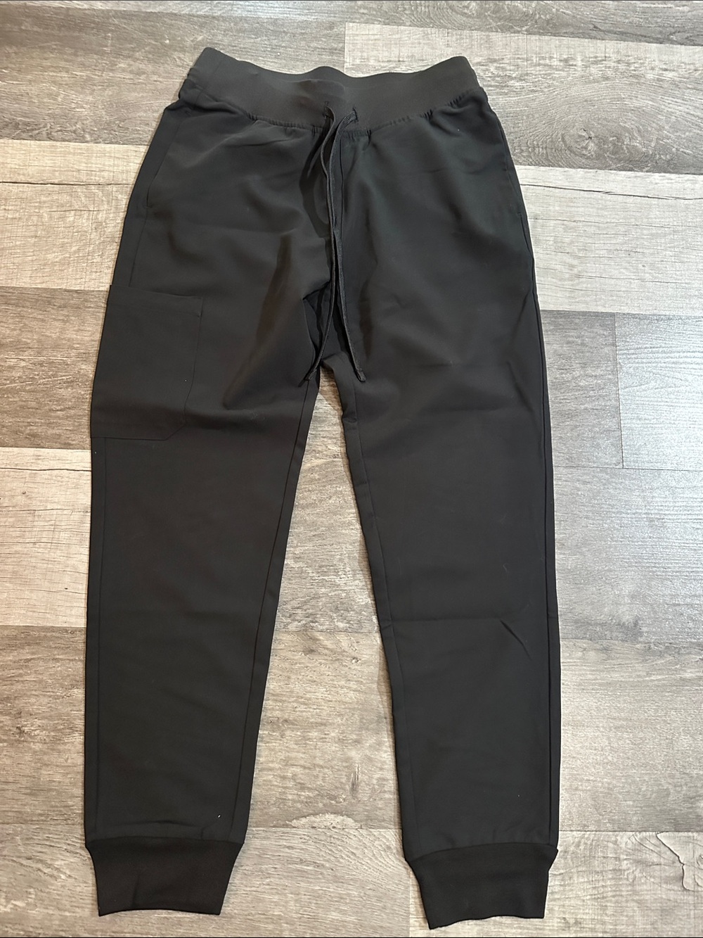 Women's Black Drawstring Joggers with Ribbed Hem